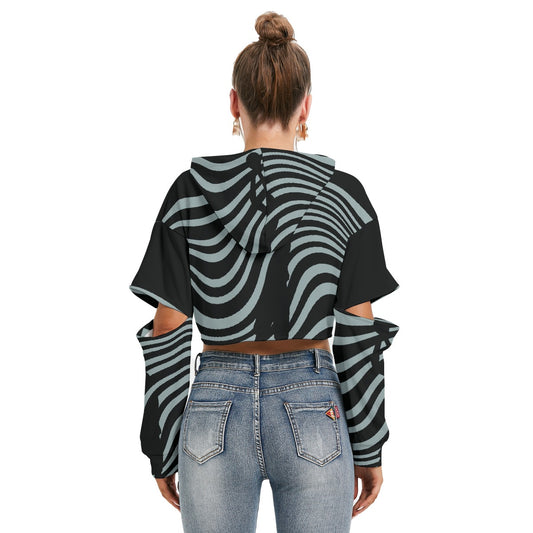 All-Over Print Women's Heavy Fleece Hoodie With Hollow Out Sleeve