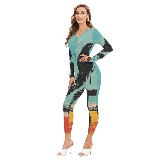 All-Over Print Women's Plunging Neck Jumpsuit