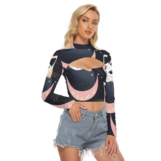All-Over Print Women's Hollow Chest Keyhole Tight Crop Top