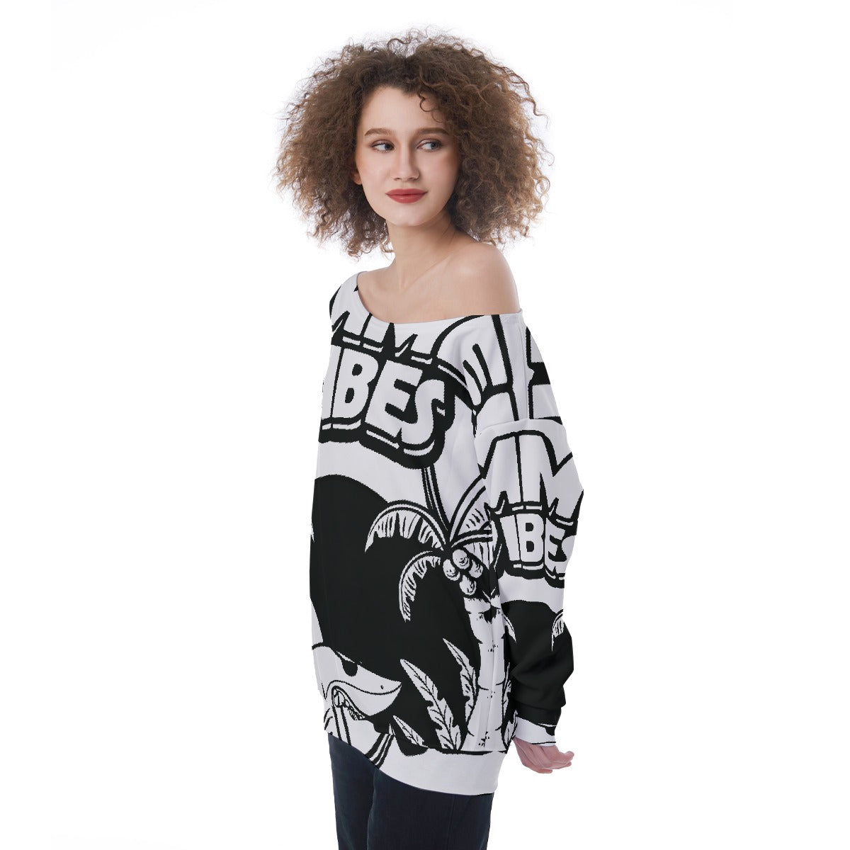 All-Over Print Oversized Women's Off-Shoulder Sweatshirt