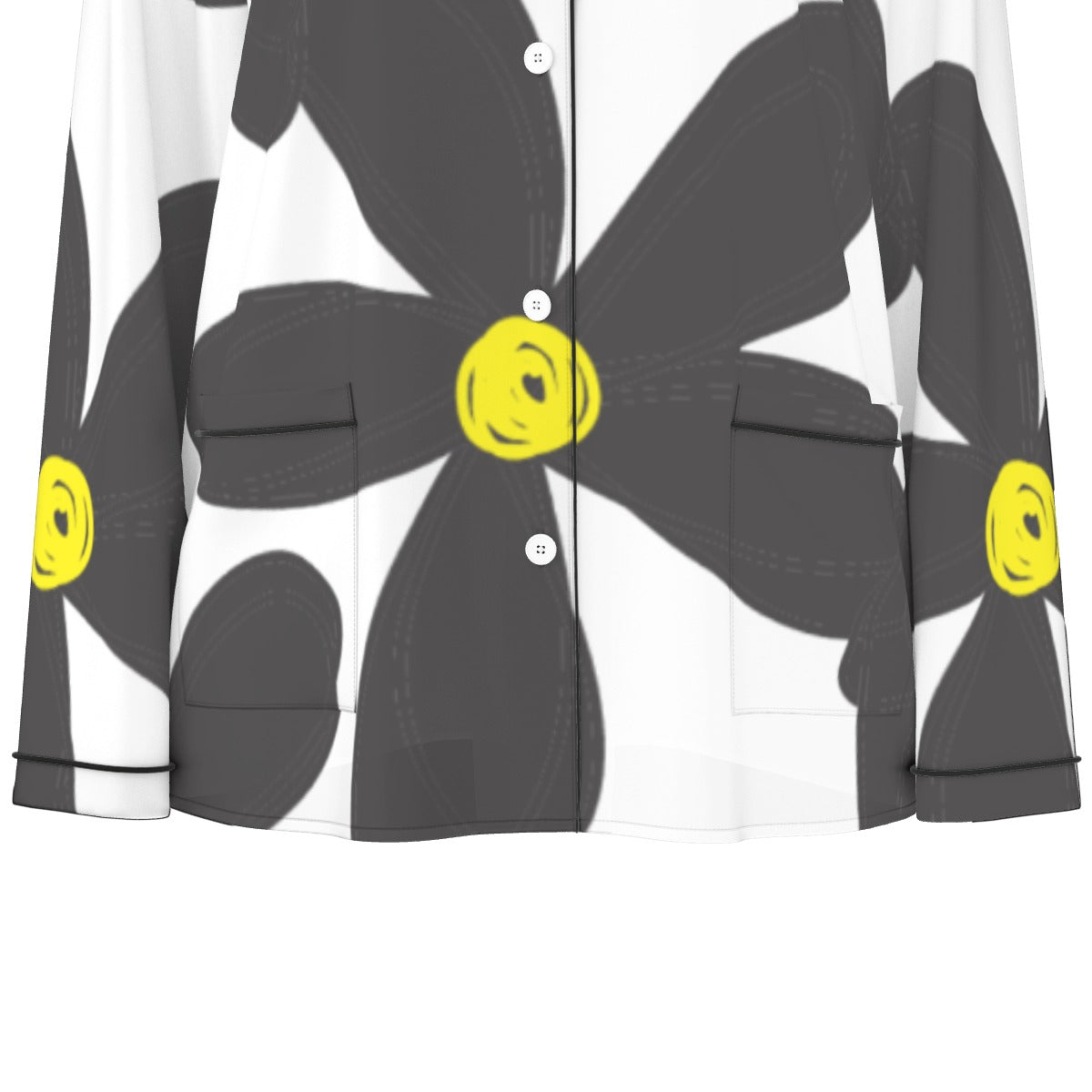 All-Over Print Women's Long Sleeve Pajama Set With Black Contrast Piping