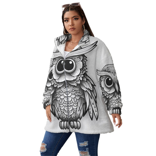 All-Over Print Unisex Borg Fleece Stand-up Collar Coat With Zipper Closure(Plus Size)