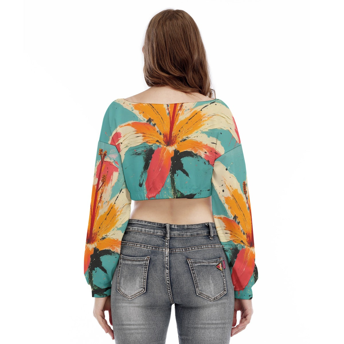 All-Over Print Women's V-neck Long Sleeve Cropped Sweatshirt