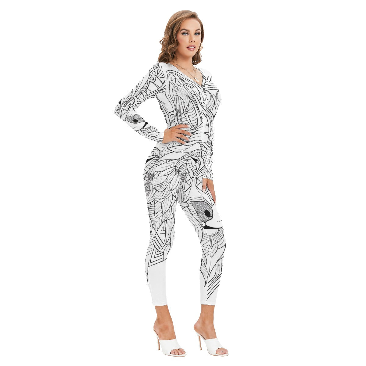 All-Over Print Women's Plunging Neck Jumpsuit