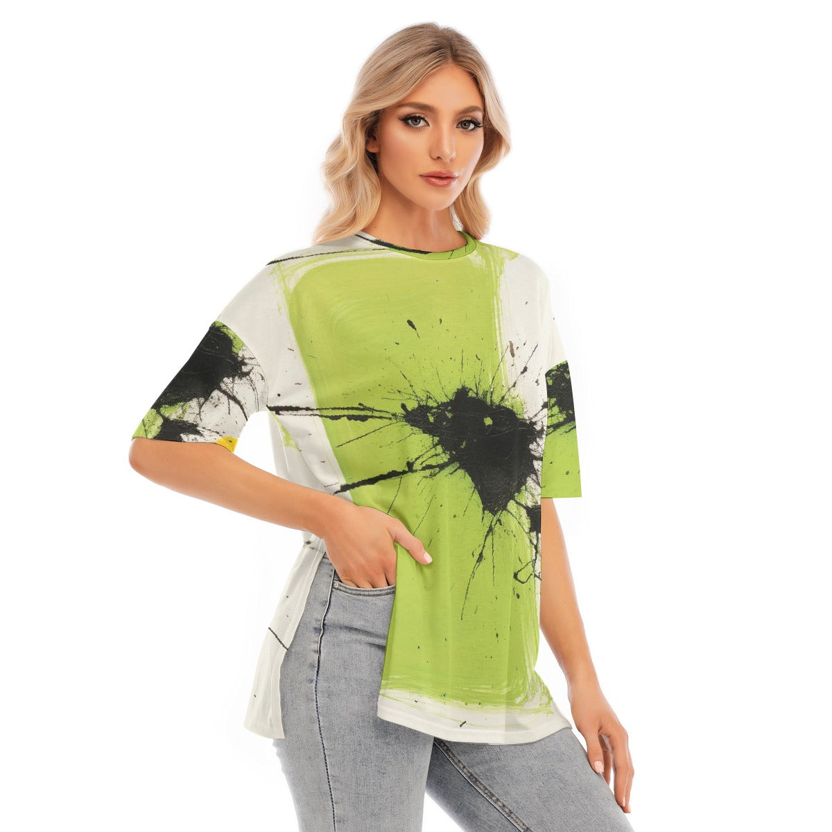 All-Over Print Women's Short Sleeves T-shirt With Hem Split