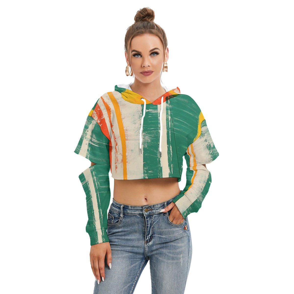 All-Over Print Women's Heavy Fleece Hoodie With Hollow Out Sleeve