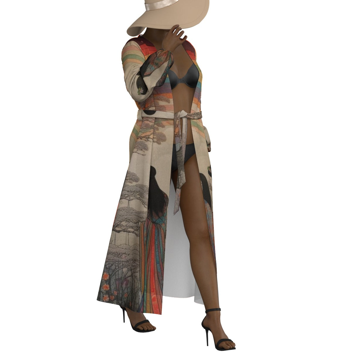 All-Over Print Women's Lace-up Chiffon Robe