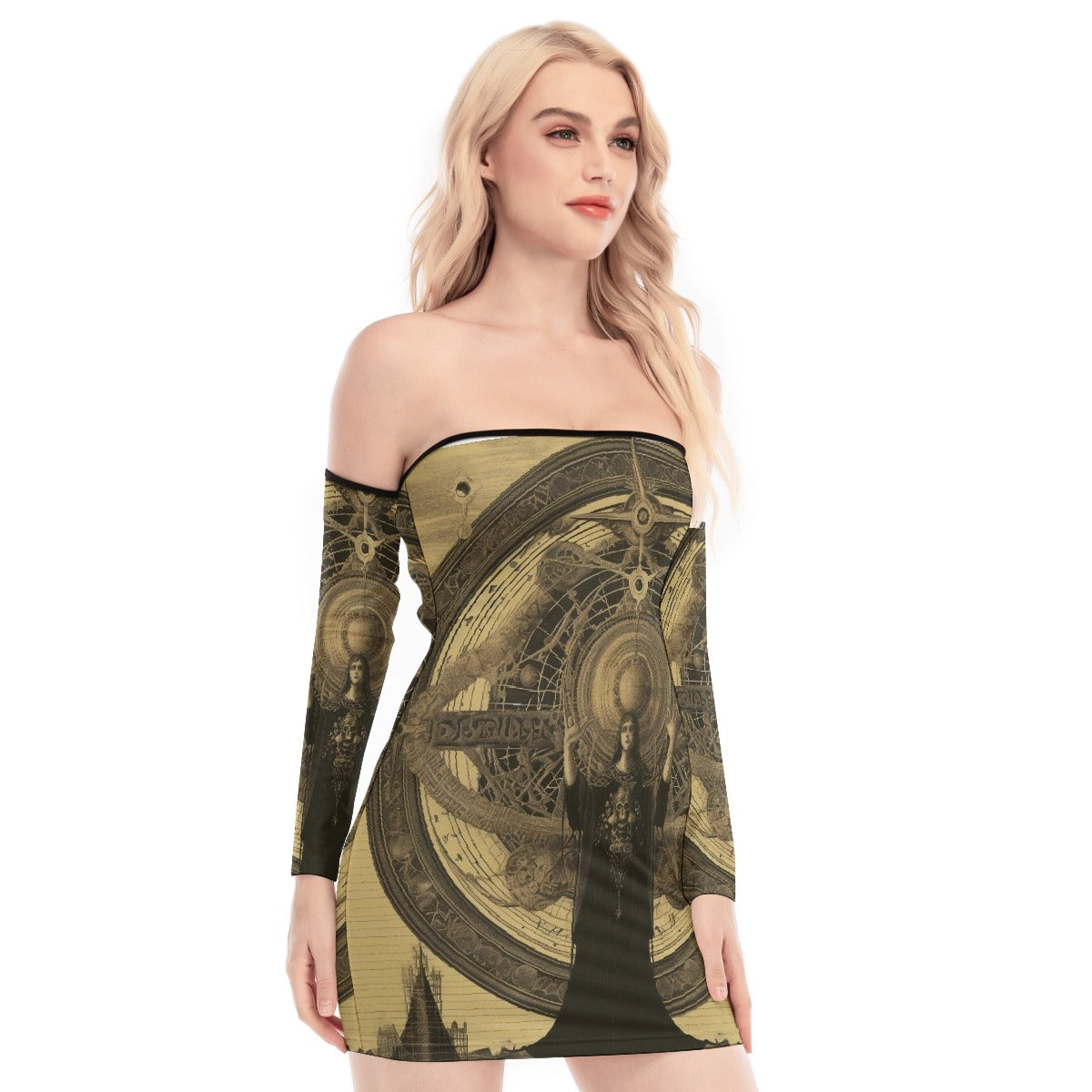 All-Over Print Women's Off-shoulder Back Lace-up Dress