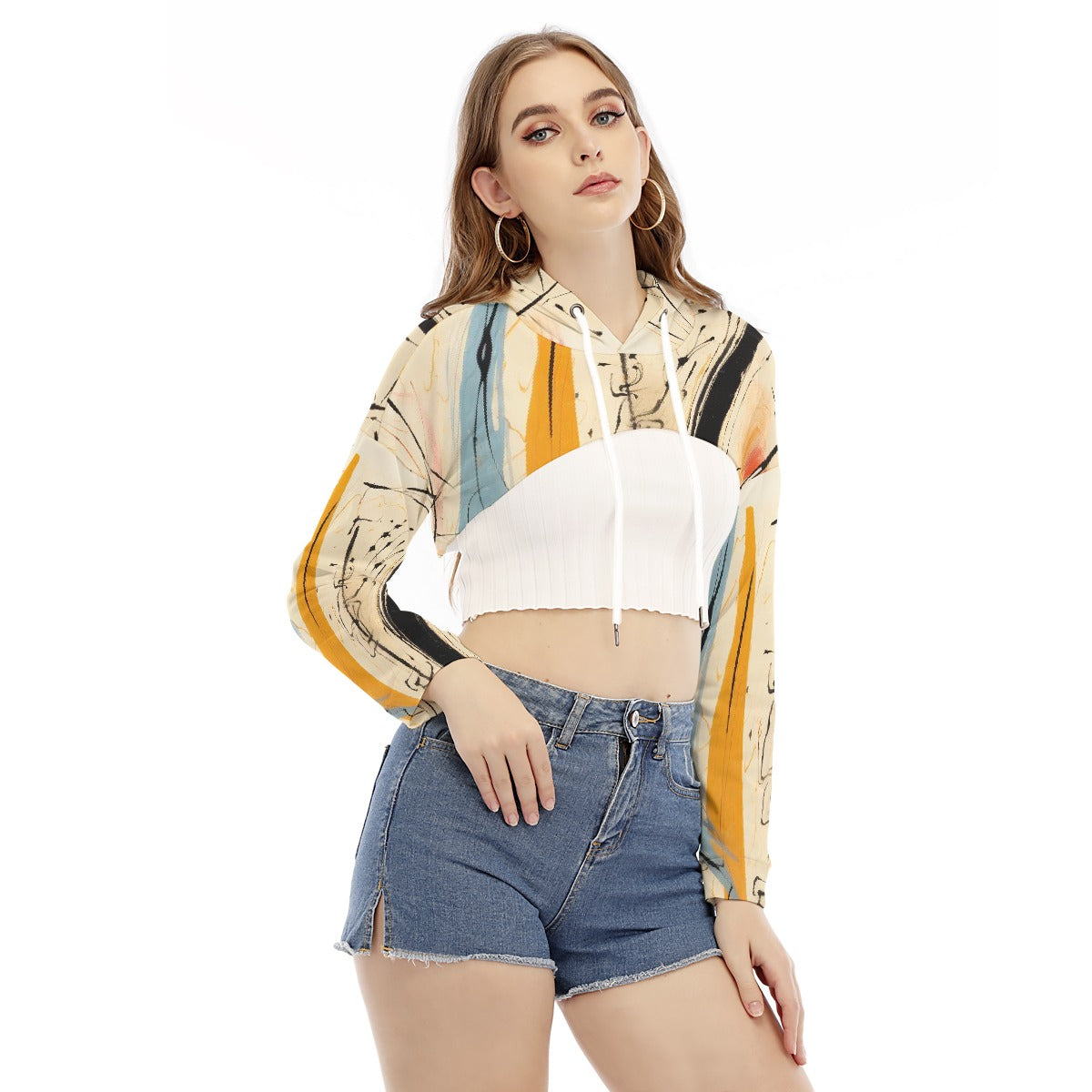 All-Over Print Women's Smock Short Hoodie With Long Sleeve