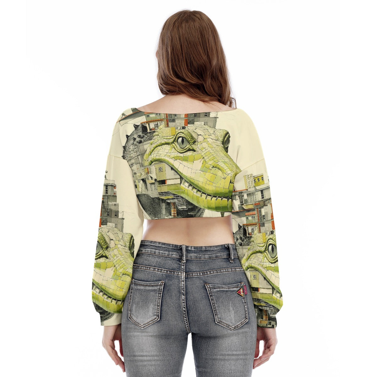 All-Over Print Women's V-neck Long Sleeve Cropped Sweatshirt