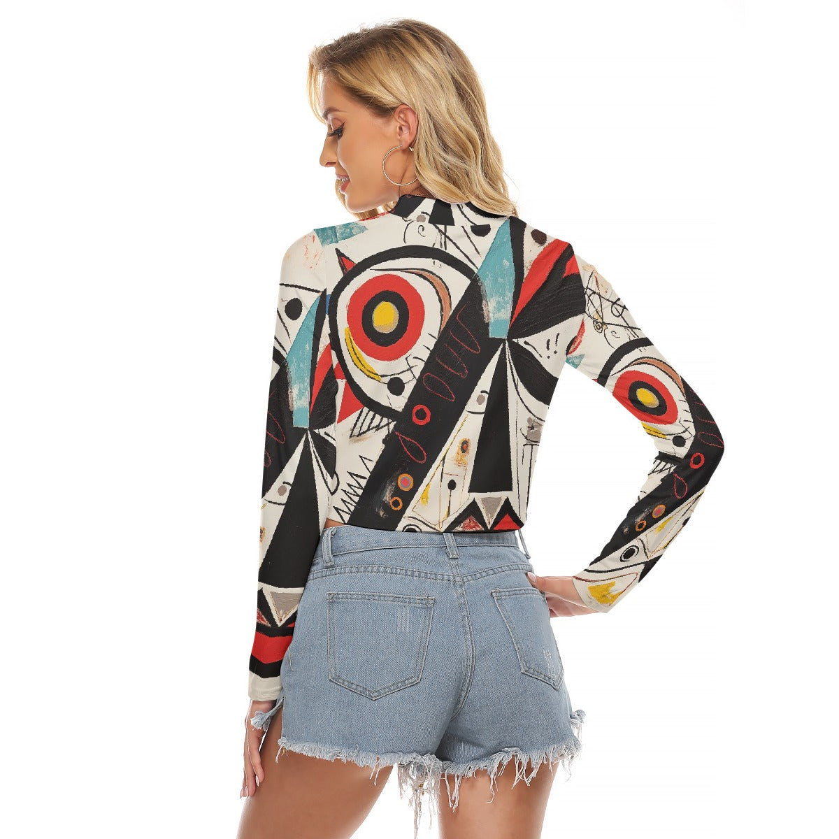 All-Over Print Women's Hollow Chest Keyhole Tight Crop Top