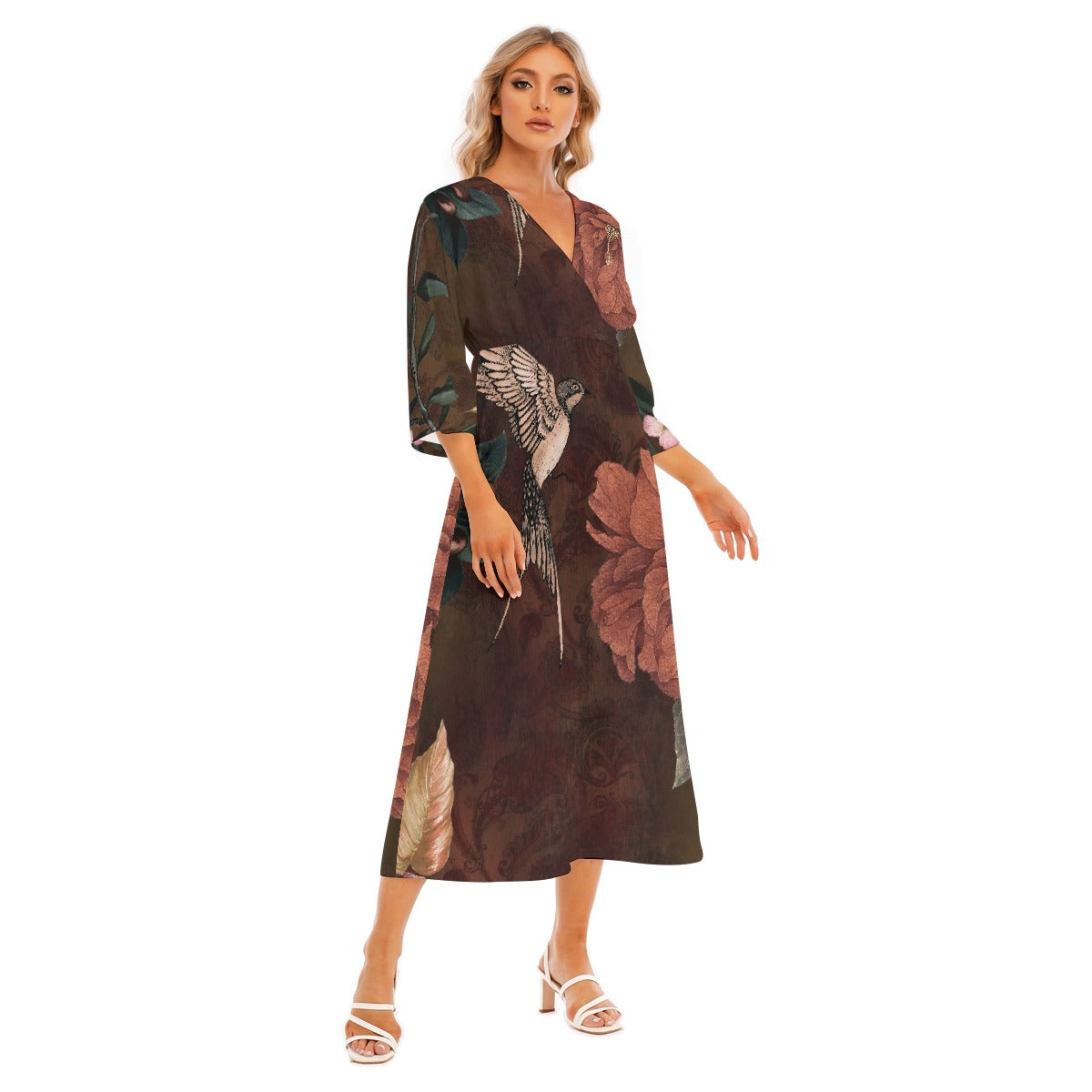 All-Over Print Women's Mid-Sleeve Long Dress