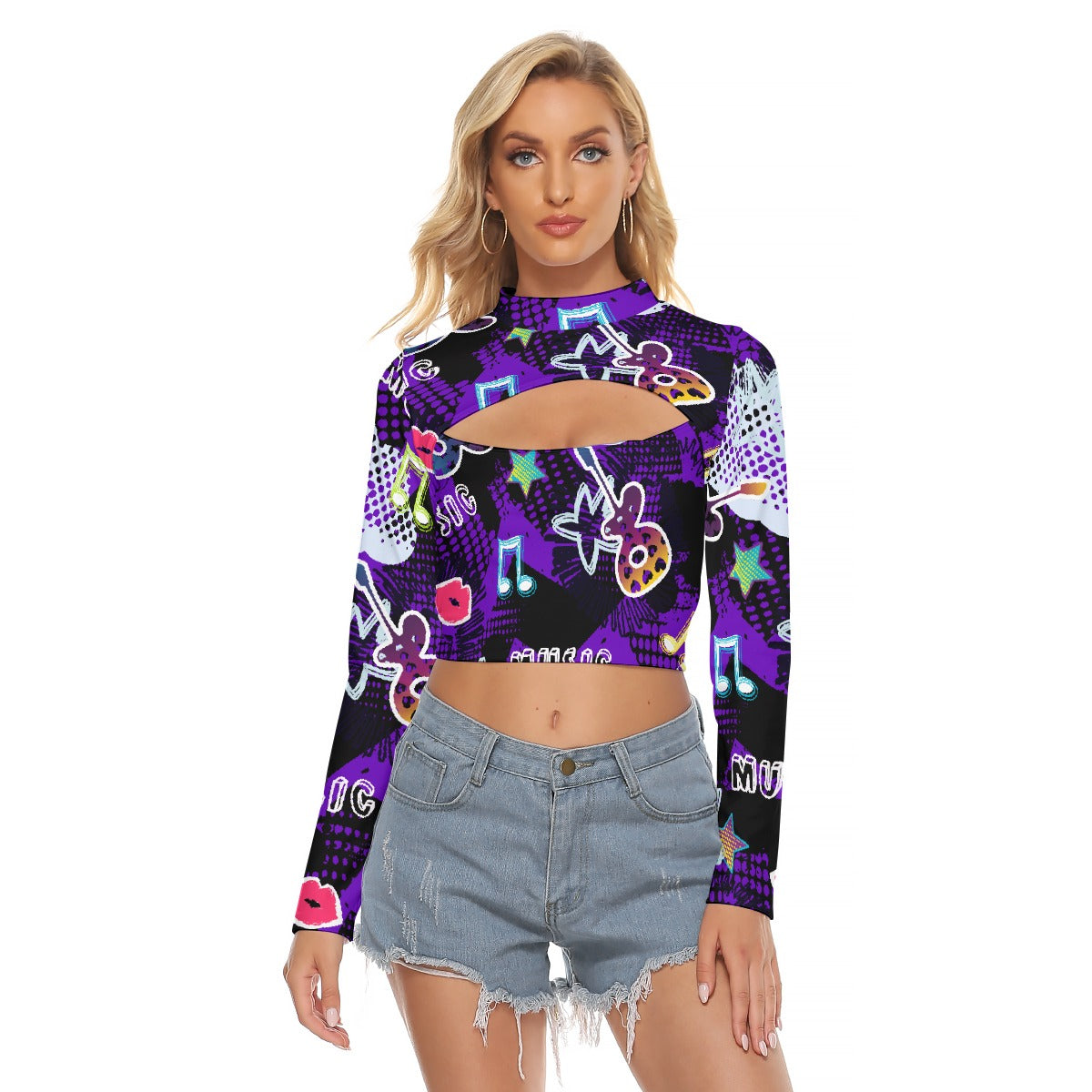 All-Over Print Women's Hollow Chest Keyhole Tight Crop Top