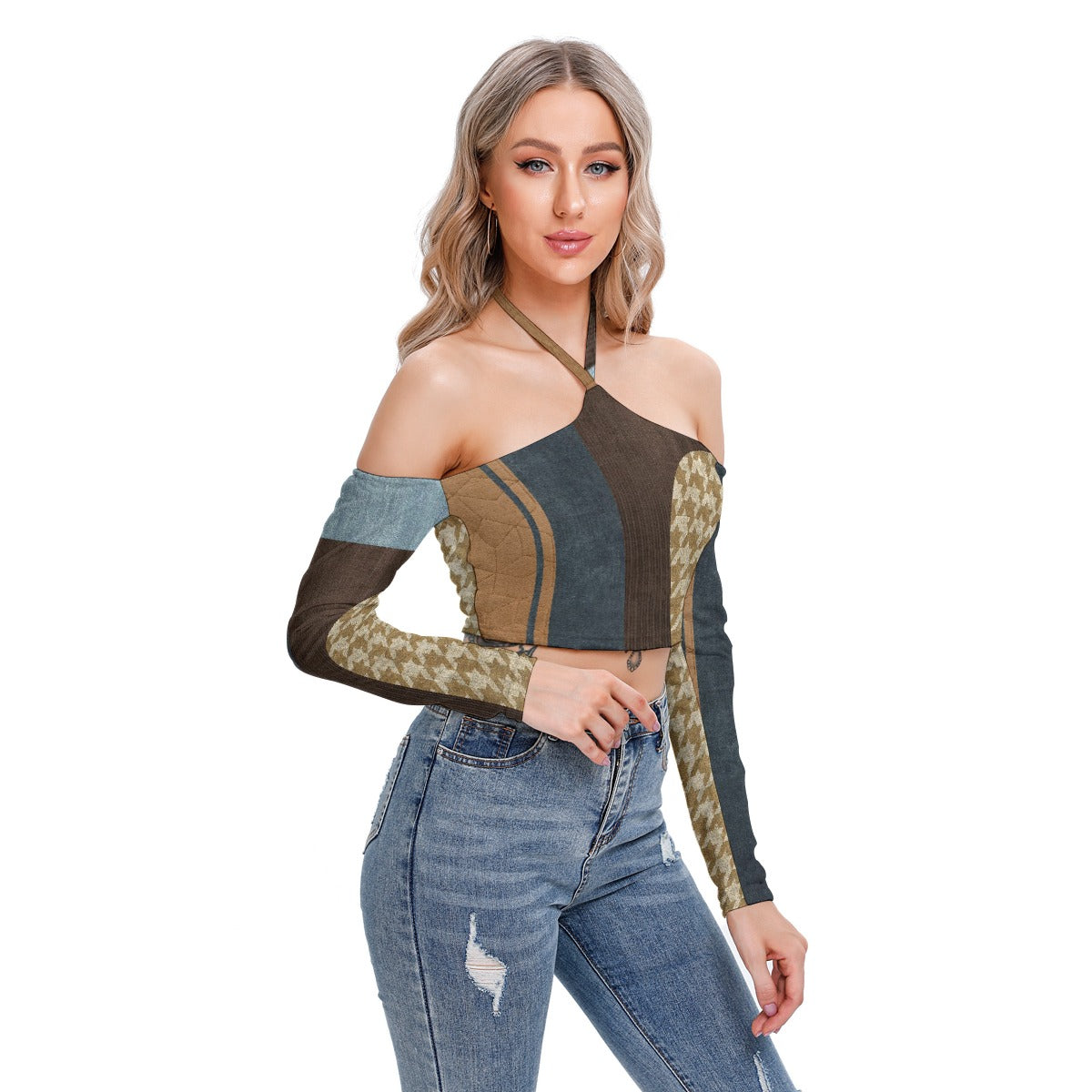 All-Over Print Women's Halter Lace-up Top