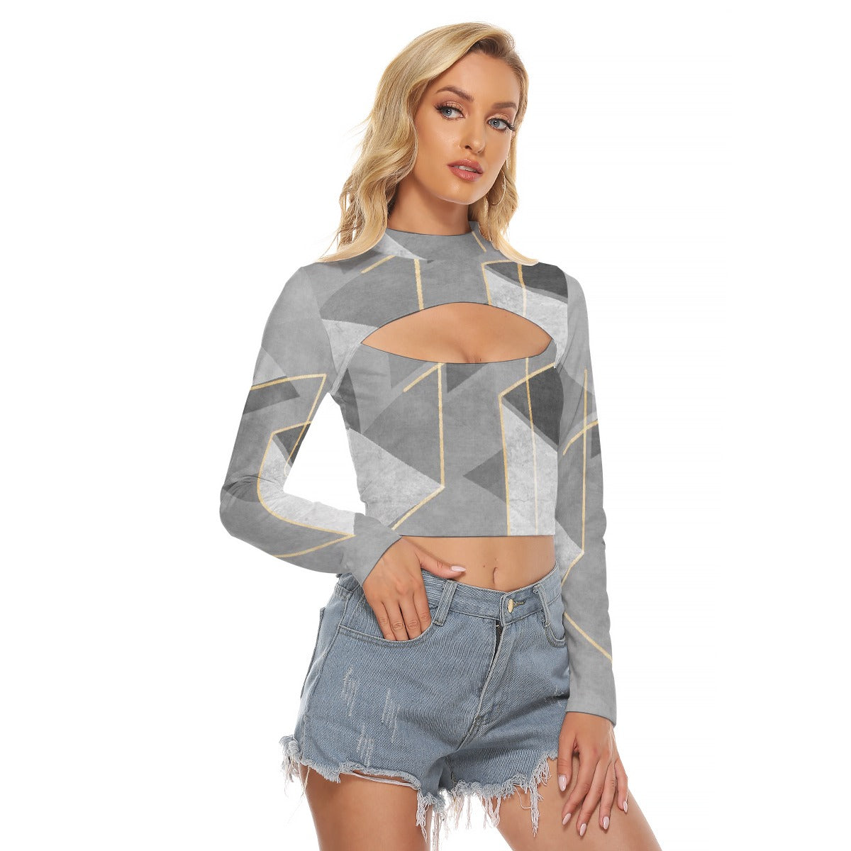 All-Over Print Women's Hollow Chest Keyhole Tight Crop Top