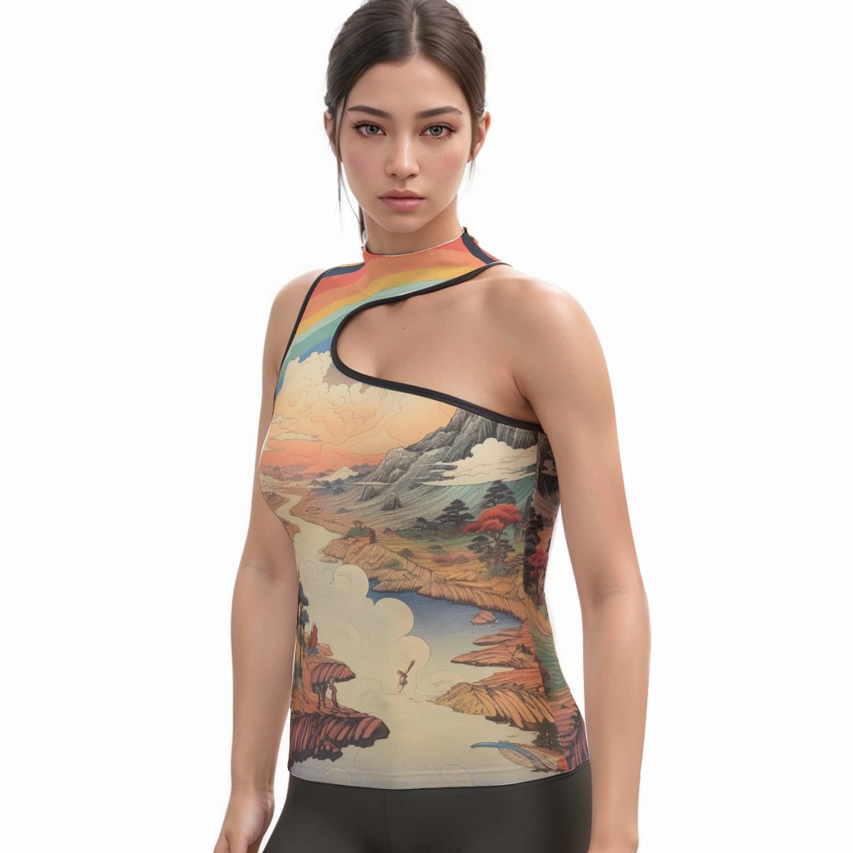 All-Over Print Women's Halter Sleeveless Asymmetrical Tank Top