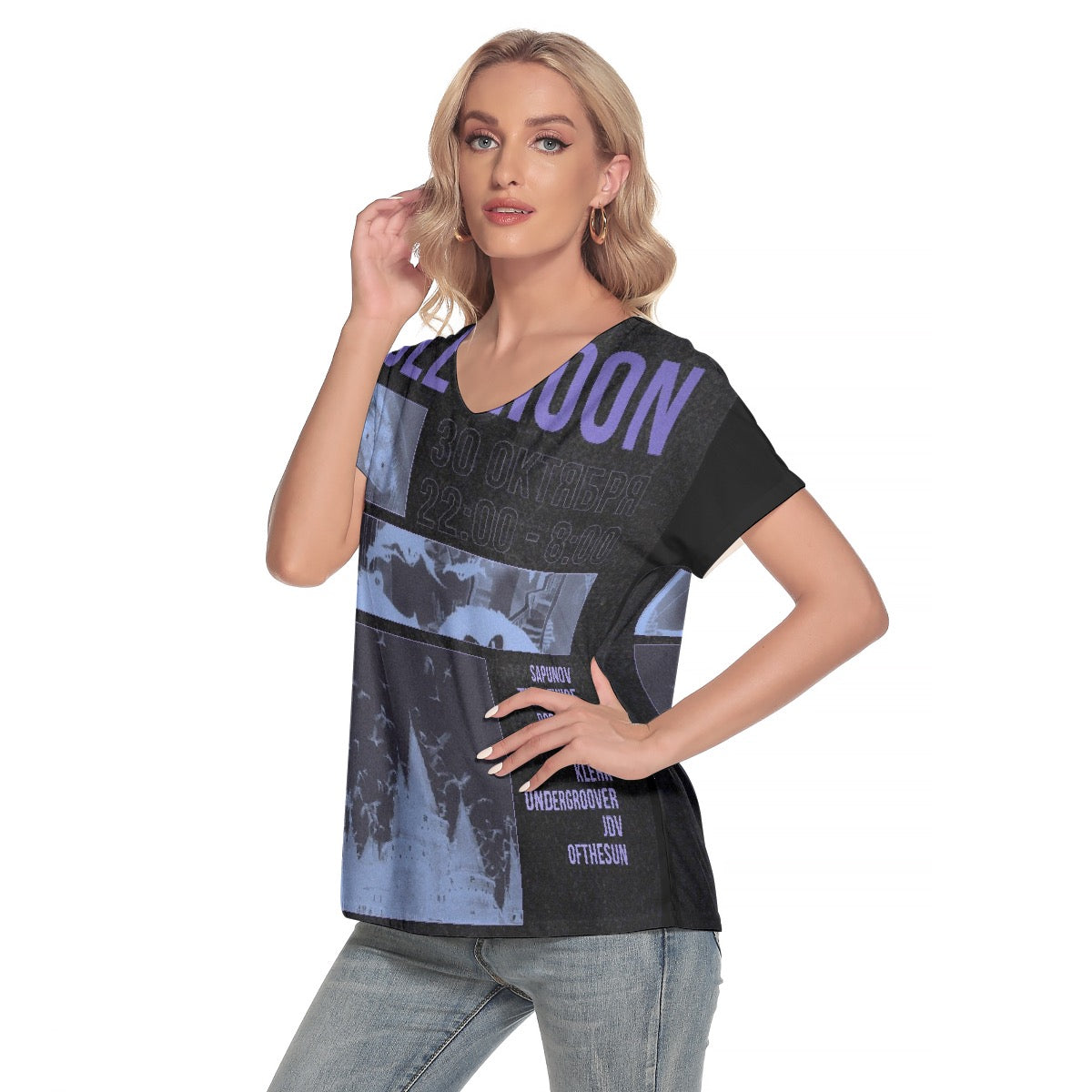 All-Over Print Women's Loose V-neck Short Sleeve T-shirt