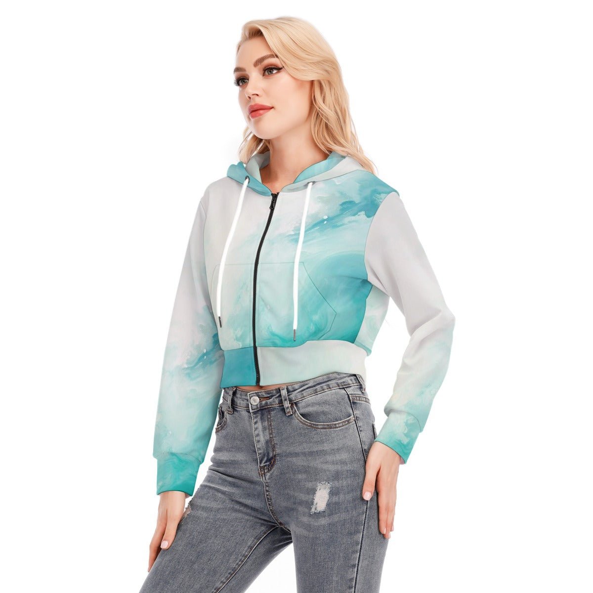 All-Over Print Women's Crop Top Hoodie With Zipper Closure