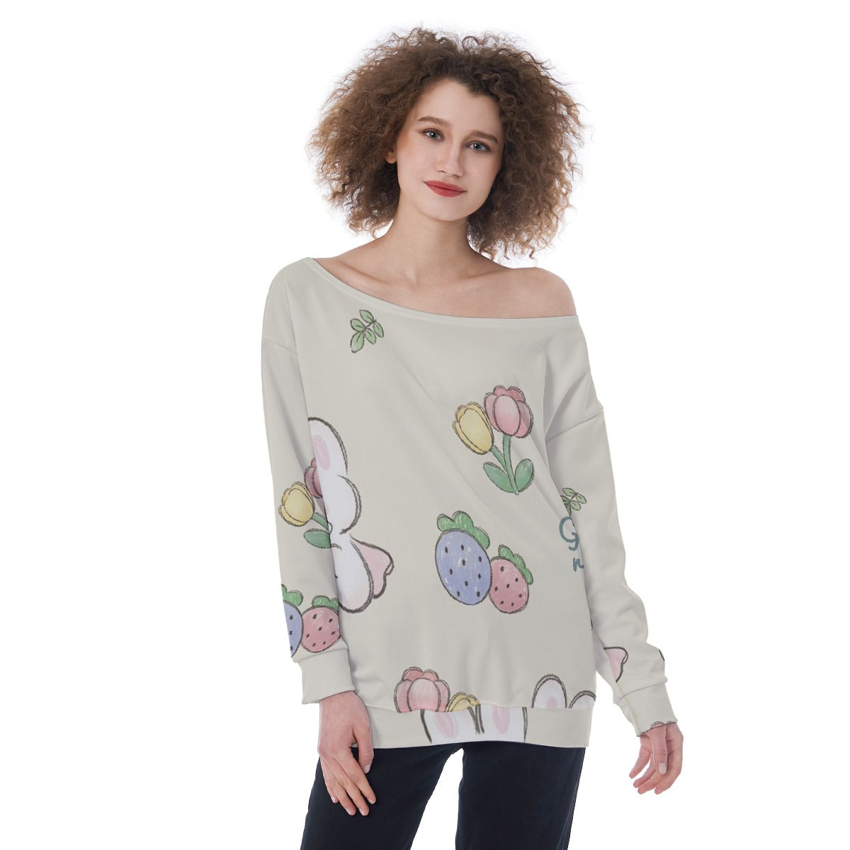All-Over Print Oversized Women's Off-Shoulder Sweatshirt