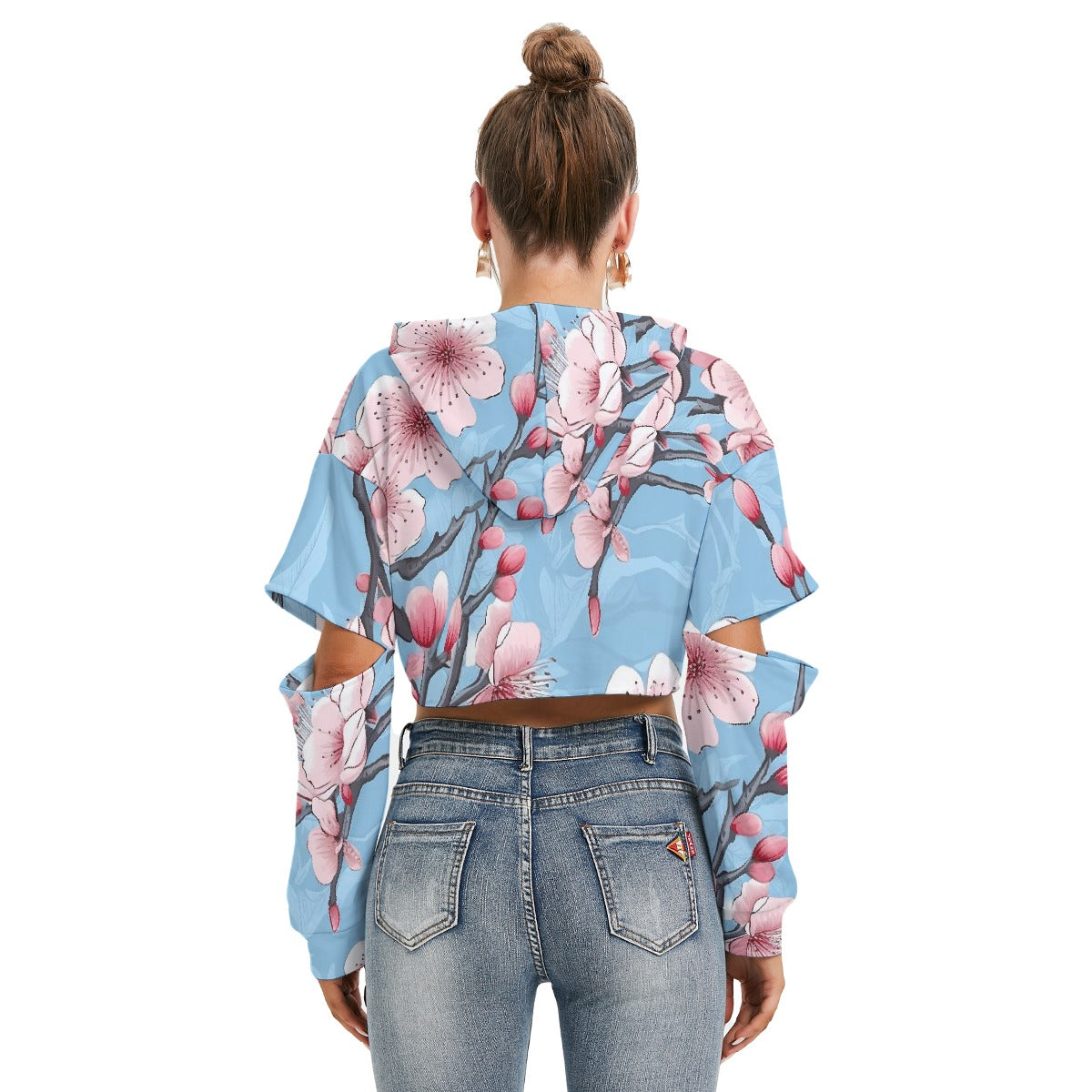 All-Over Print Women's Heavy Fleece Hoodie With Hollow Out Sleeve
