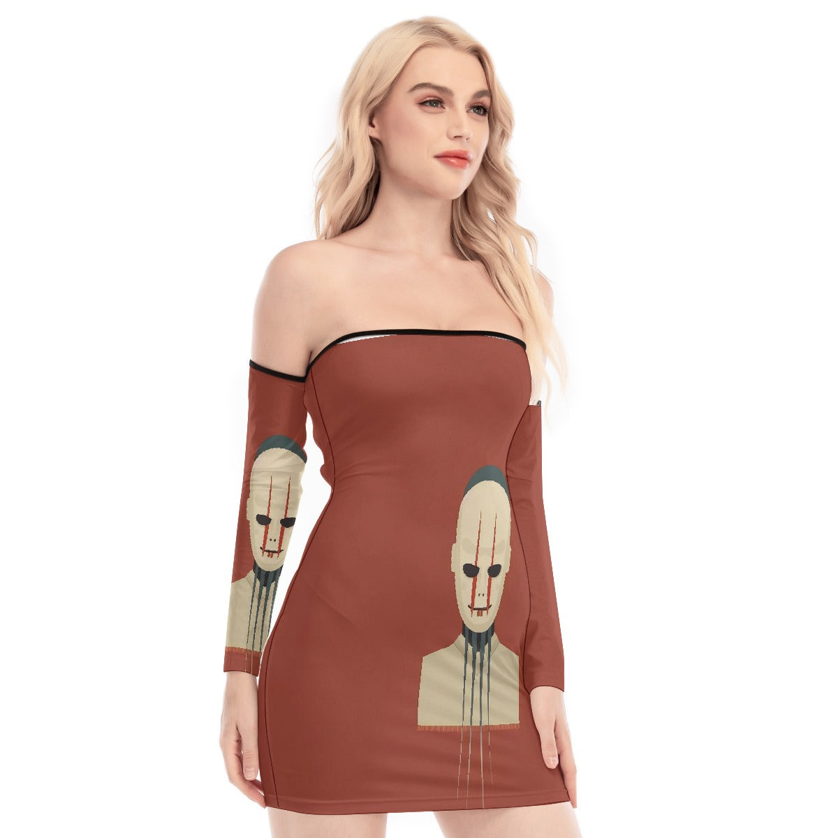 All-Over Print Women's Off-shoulder Back Lace-up Dress