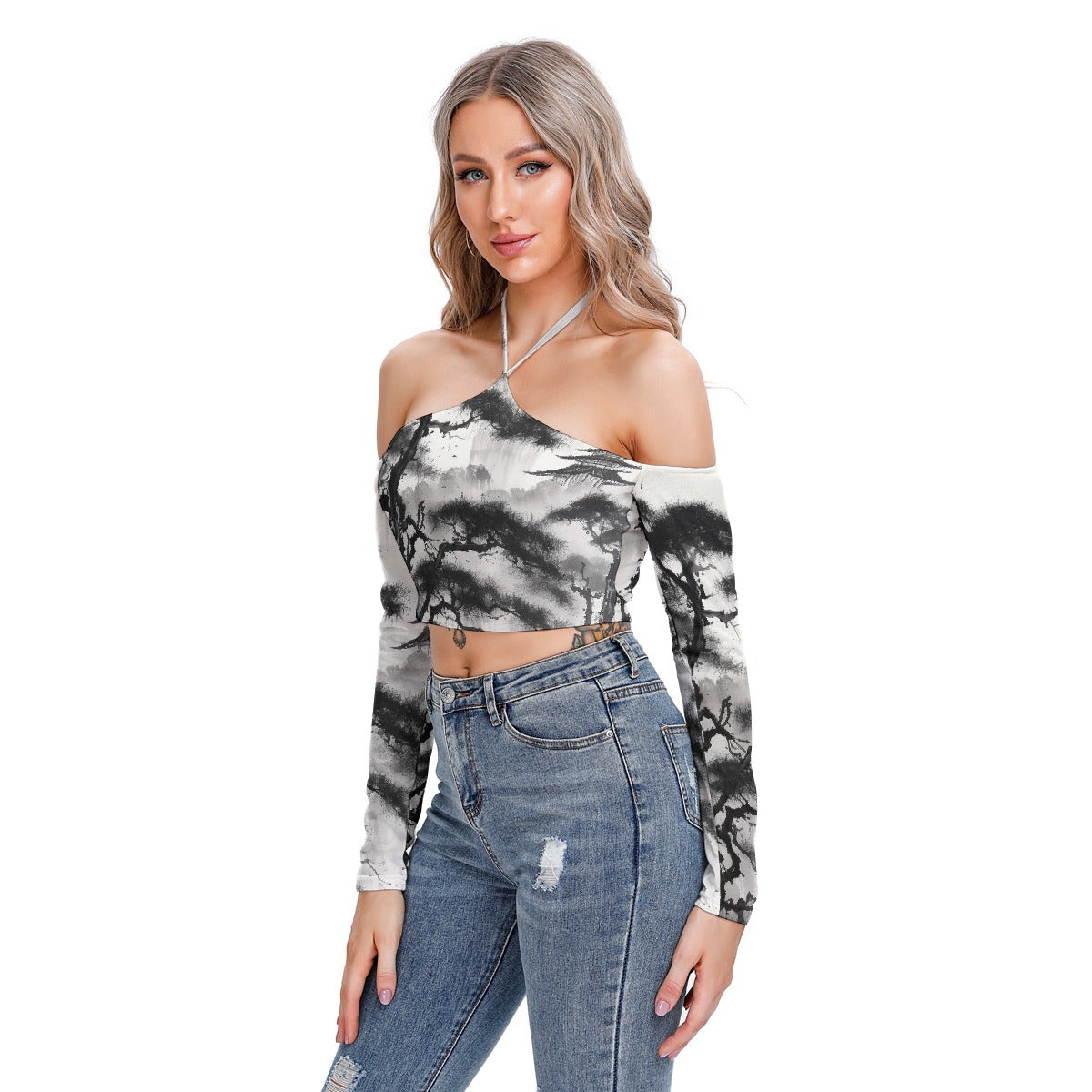 All-Over Print Women's Halter Lace-up Top