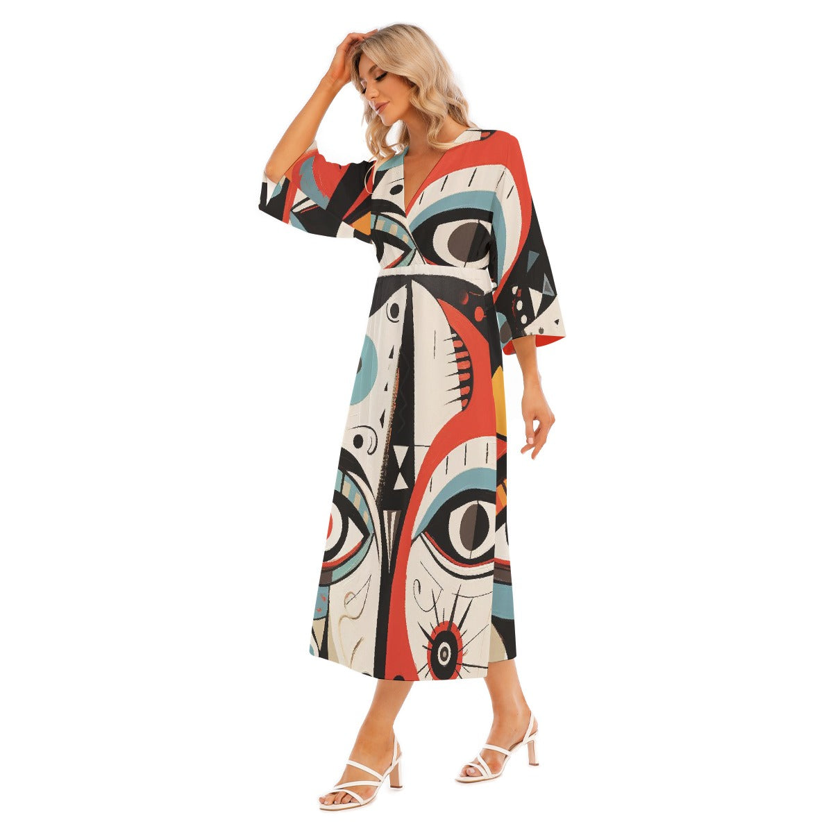 All-Over Print Women's Mid-Sleeve Long Dress