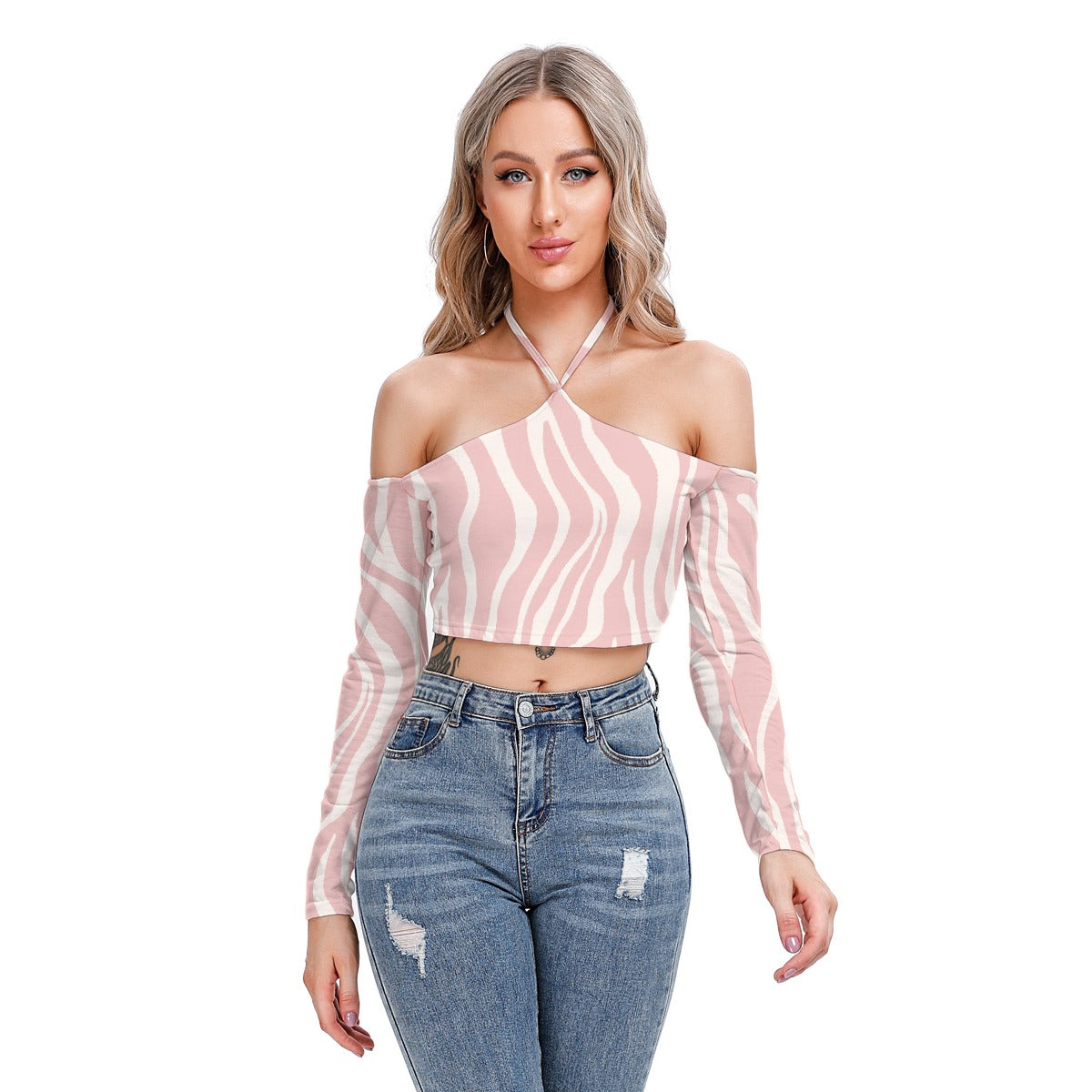 All-Over Print Women's Halter Lace-up Top
