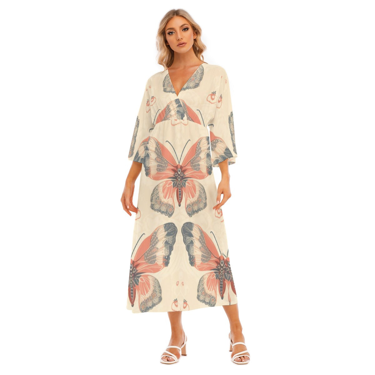 All-Over Print Women's Mid-Sleeve Long Dress