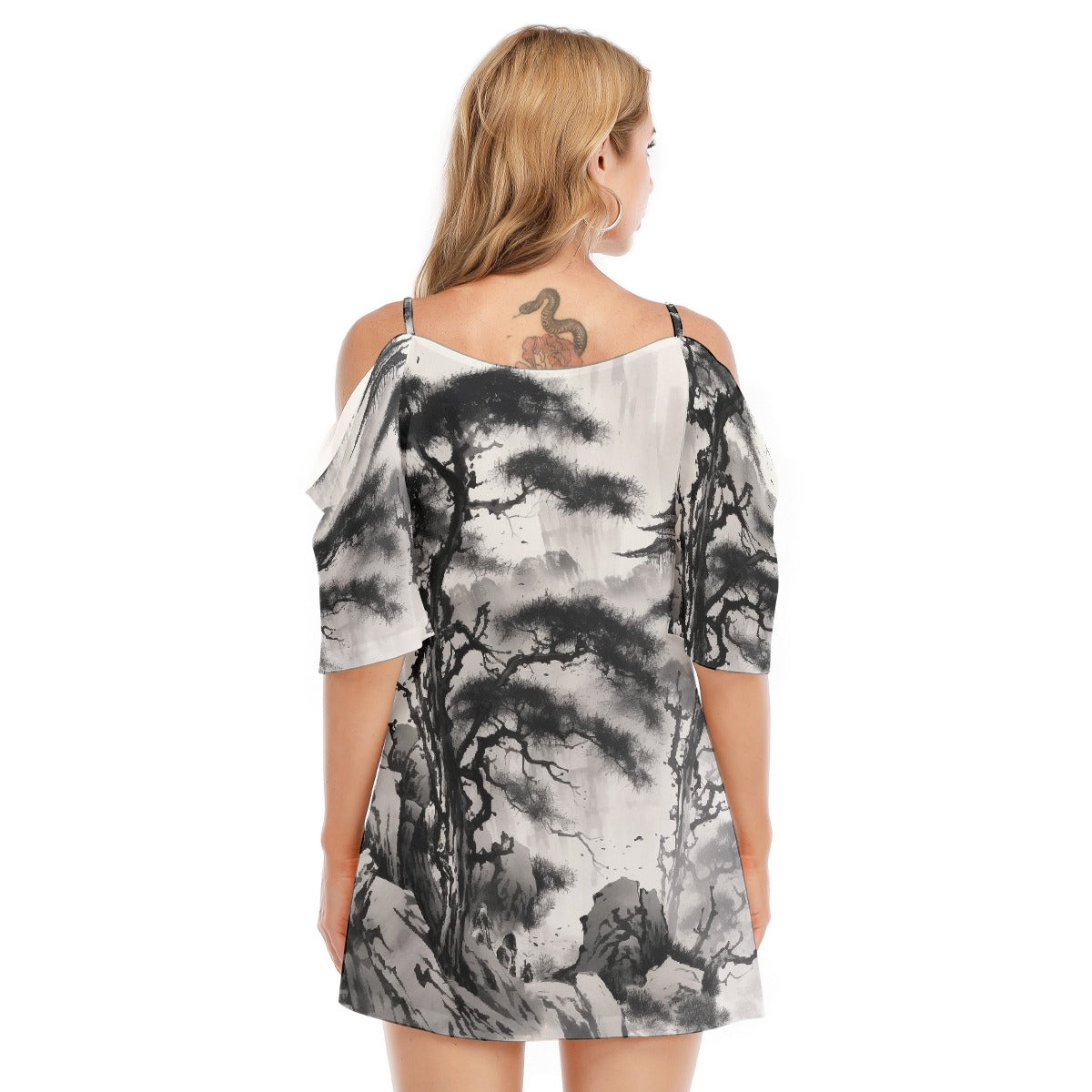 All-Over Print Women's Off-shoulder Cami Dress