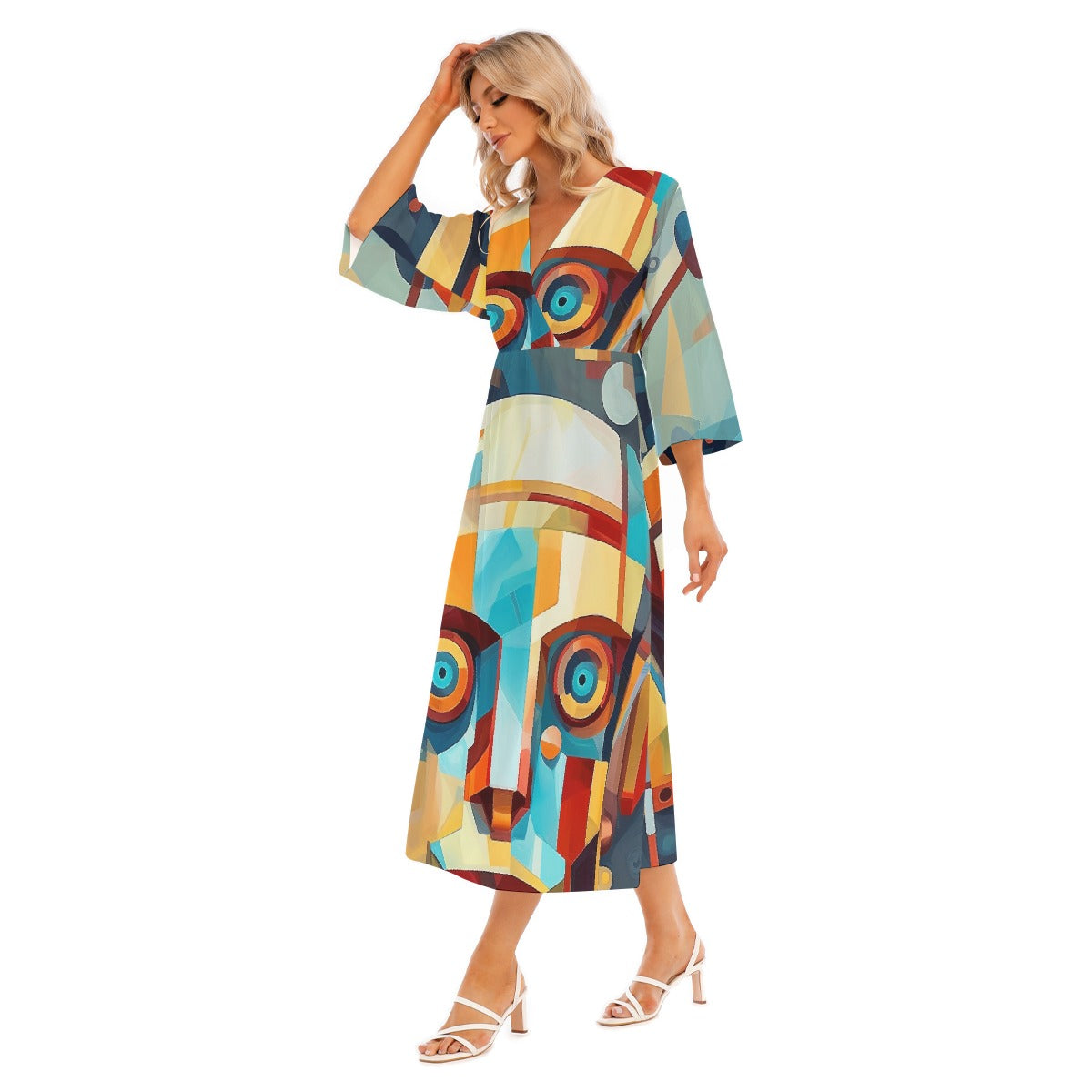 All-Over Print Women's Mid-Sleeve Long Dress