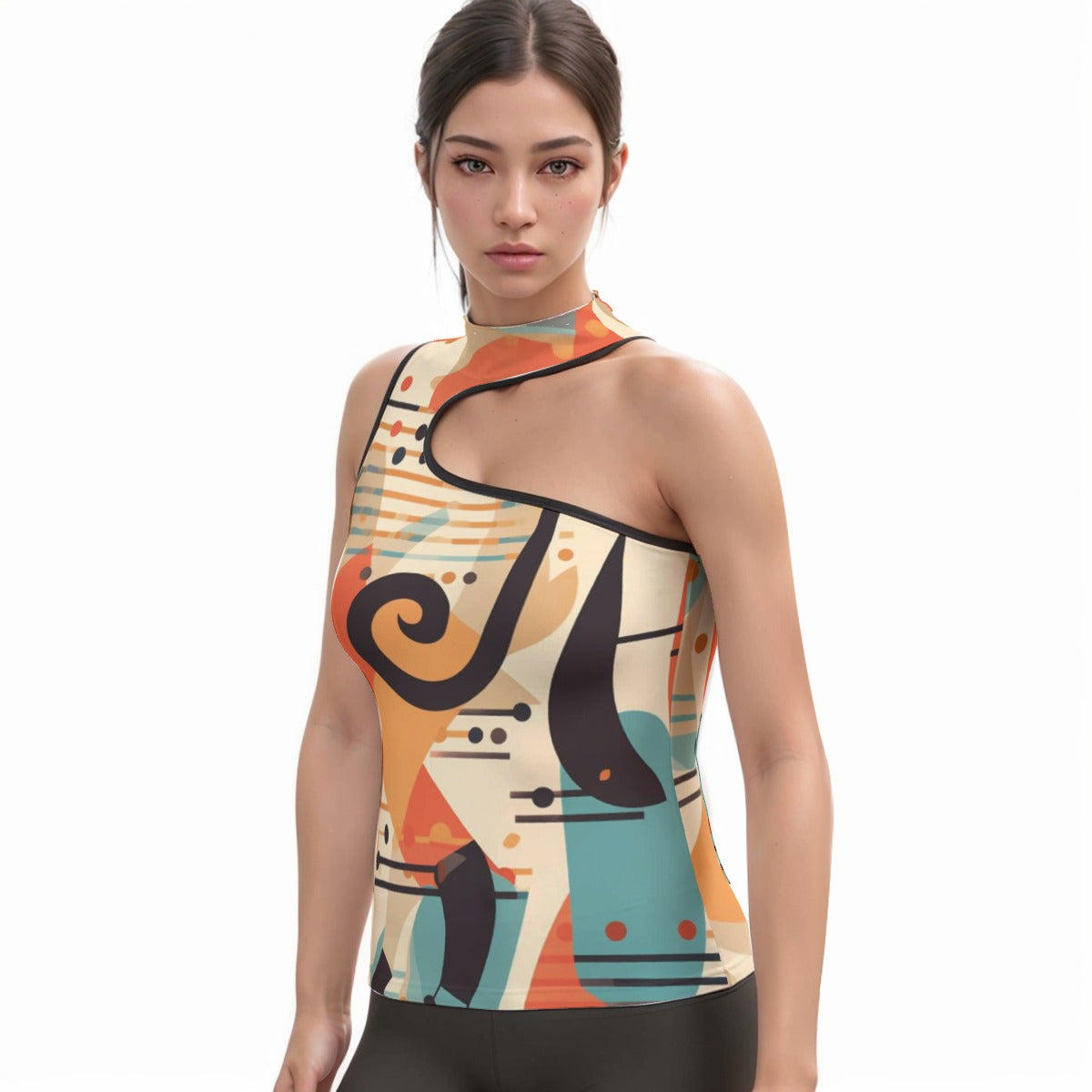 All-Over Print Women's Halter Sleeveless Asymmetrical Tank Top