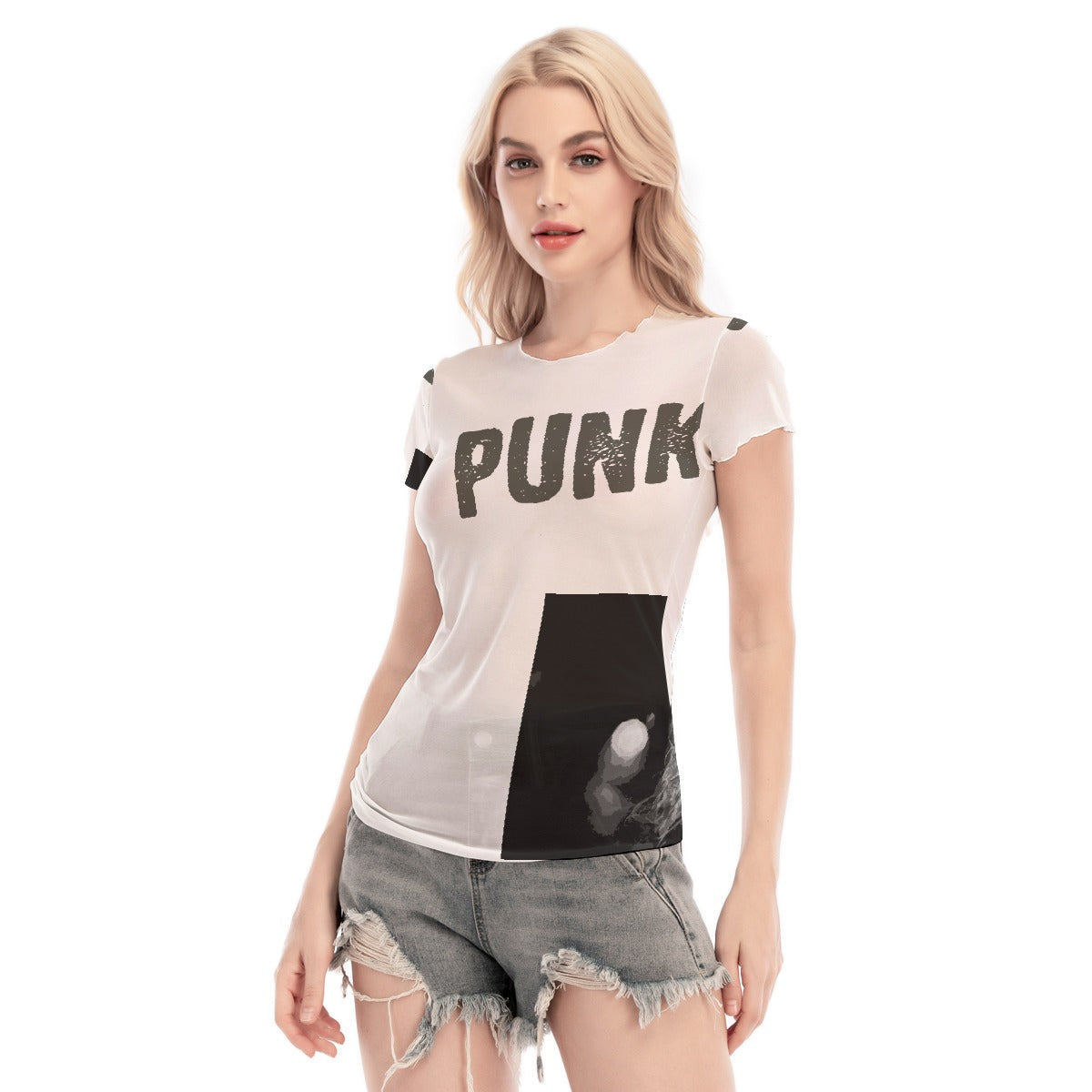 All-Over Print Women's Short Sleeve Mesh Blouse