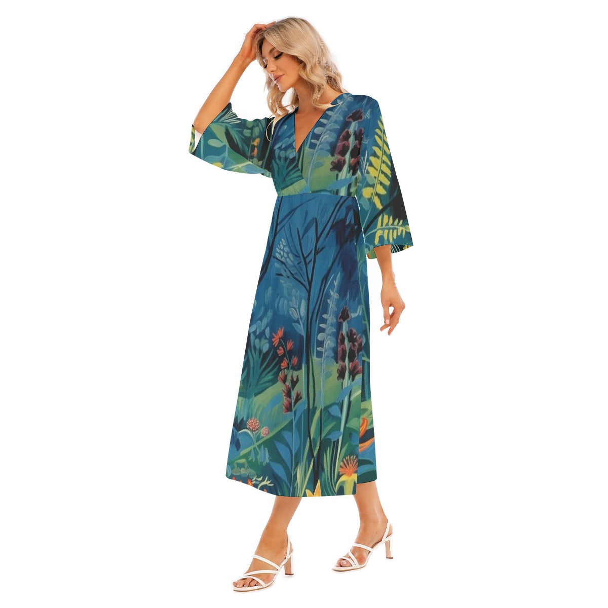 All-Over Print Women's Mid-Sleeve Long Dress