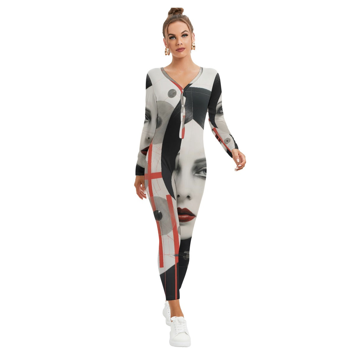 All-Over Print Women's Plunging Neck Jumpsuit