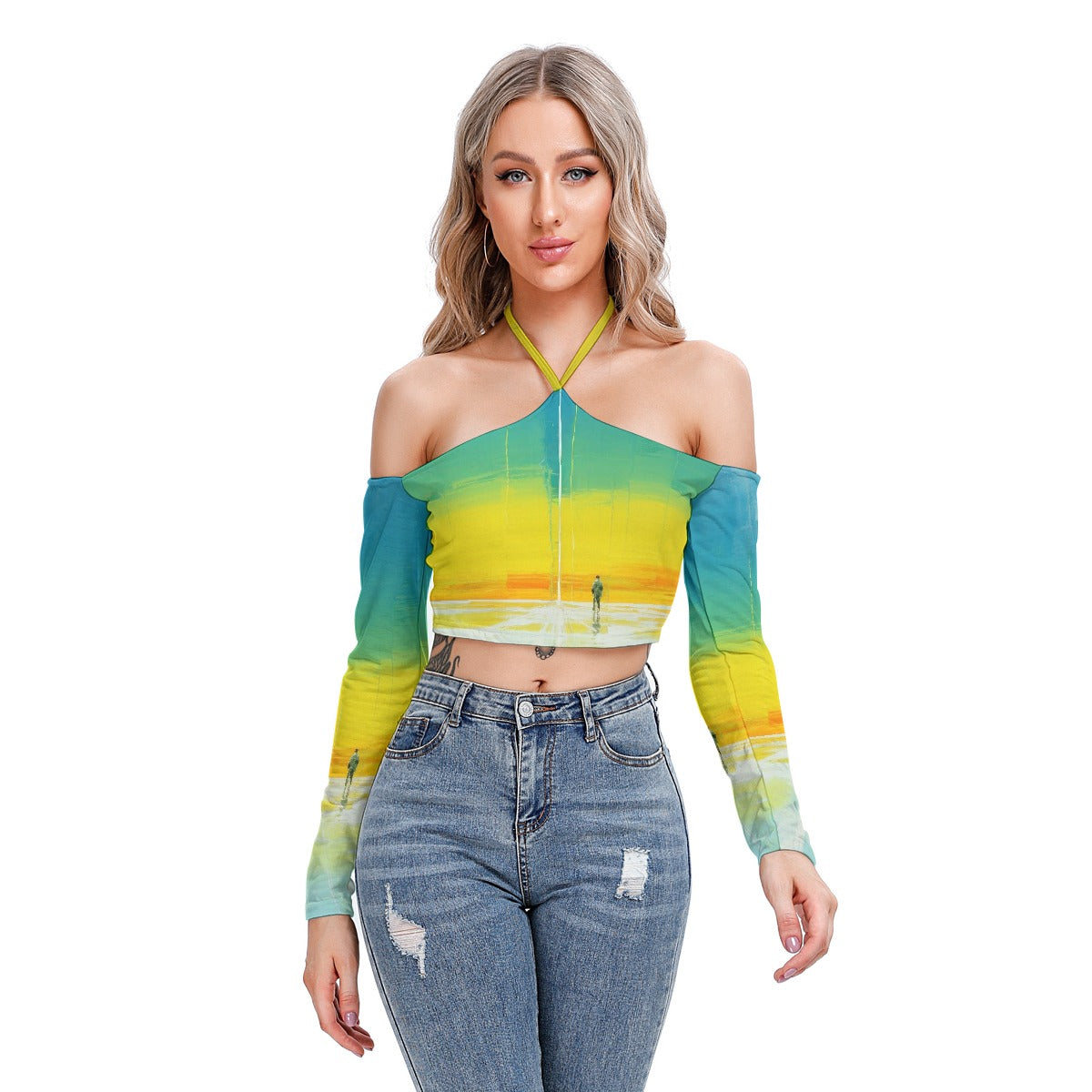 All-Over Print Women's Halter Lace-up Top