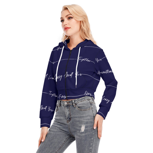 All-Over Print Women's Crop Top Hoodie With Zipper Closure