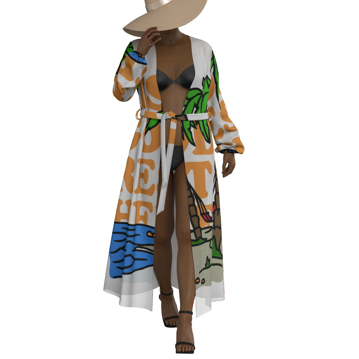 All-Over Print Women's Lace-up Chiffon Robe