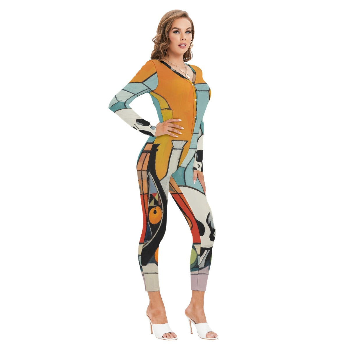 All-Over Print Women's Plunging Neck Jumpsuit