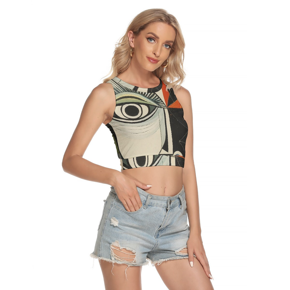 All-Over Print Women's Sleeveless Back Hollow Crop Top