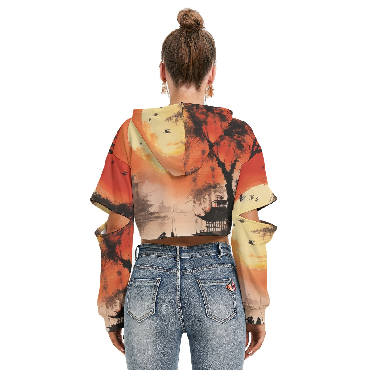 All-Over Print Women's Heavy Fleece Hoodie With Hollow Out Sleeve