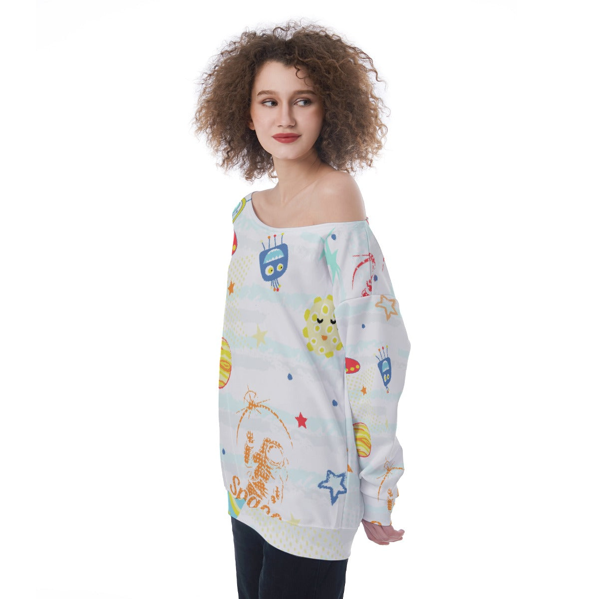 All-Over Print Oversized Women's Off-Shoulder Sweatshirt