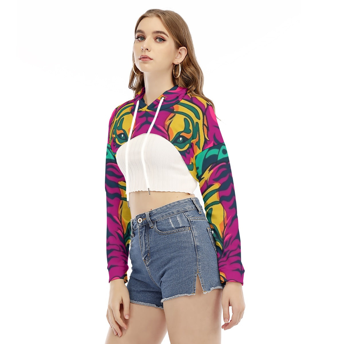 All-Over Print Women's Smock Short Hoodie With Long Sleeve
