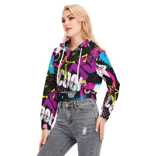 All-Over Print Women's Crop Top Hoodie With Zipper Closure