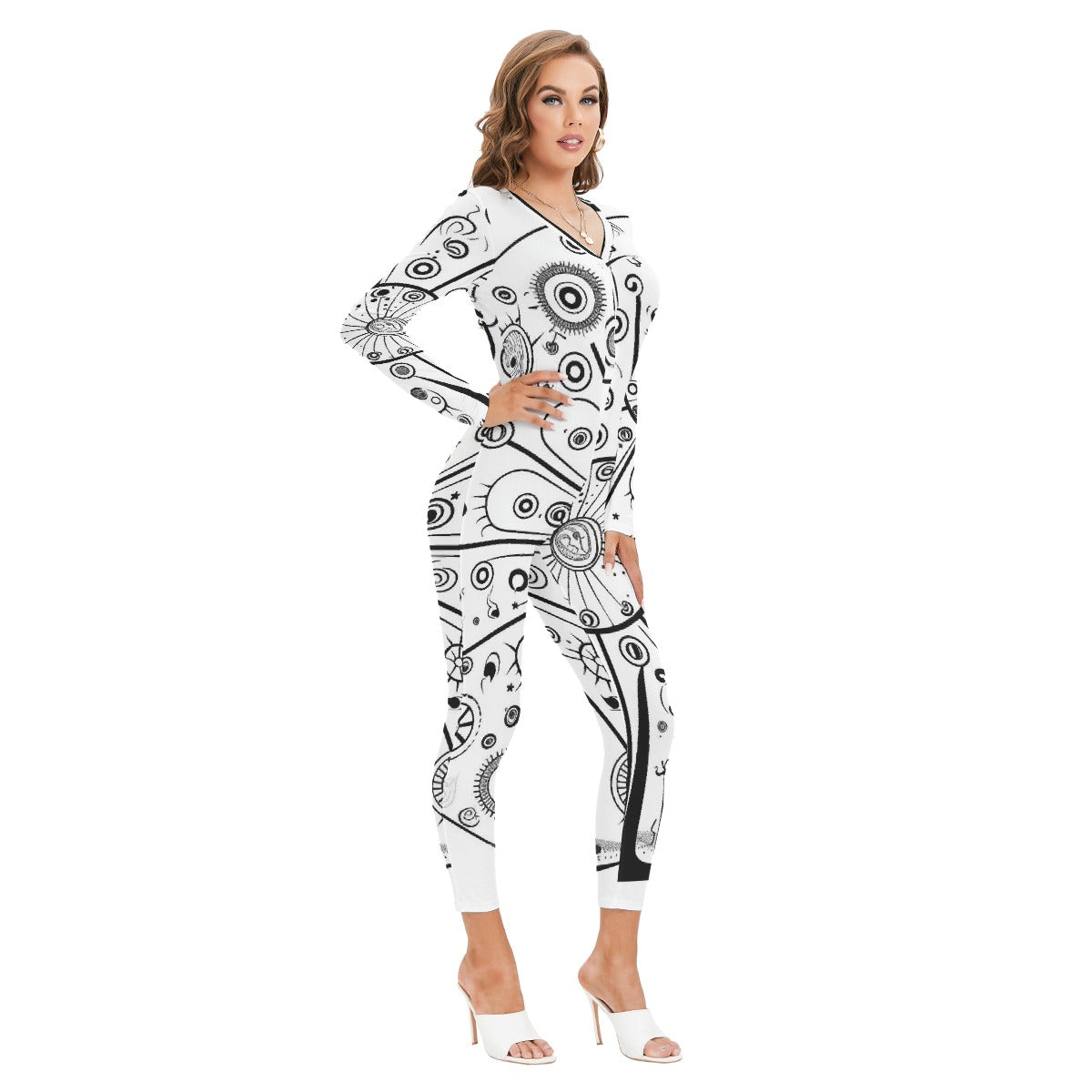 All-Over Print Women's Plunging Neck Jumpsuit