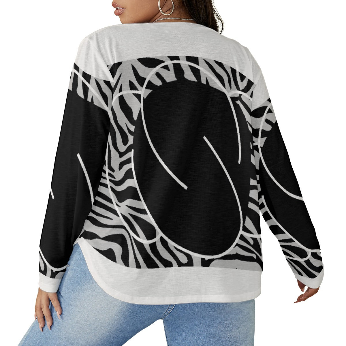 All-Over Print Women's V-neck T-shirt With Curved Hem(Plus Size)