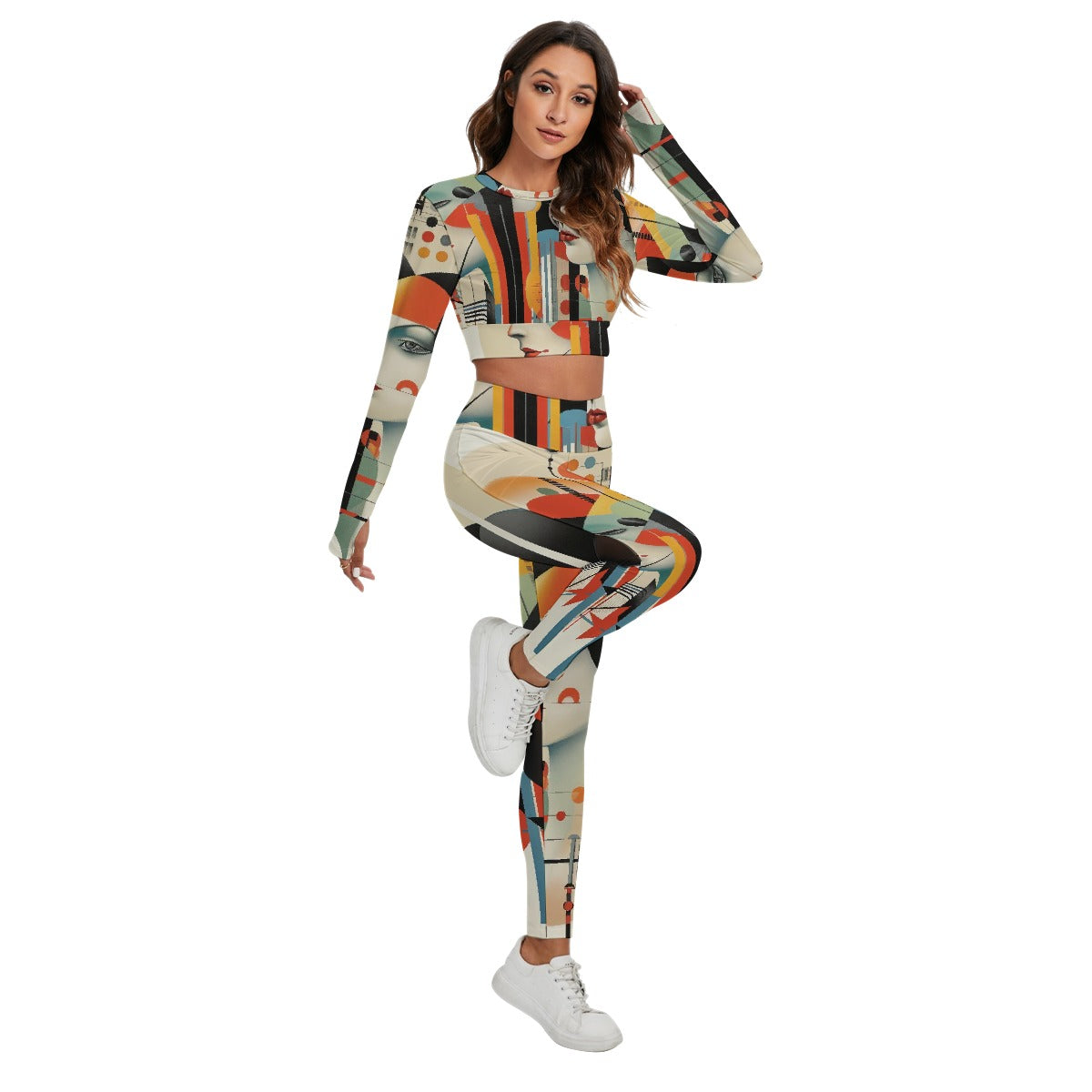 All-Over Print Women's Sport Set With Backless Top And Leggings