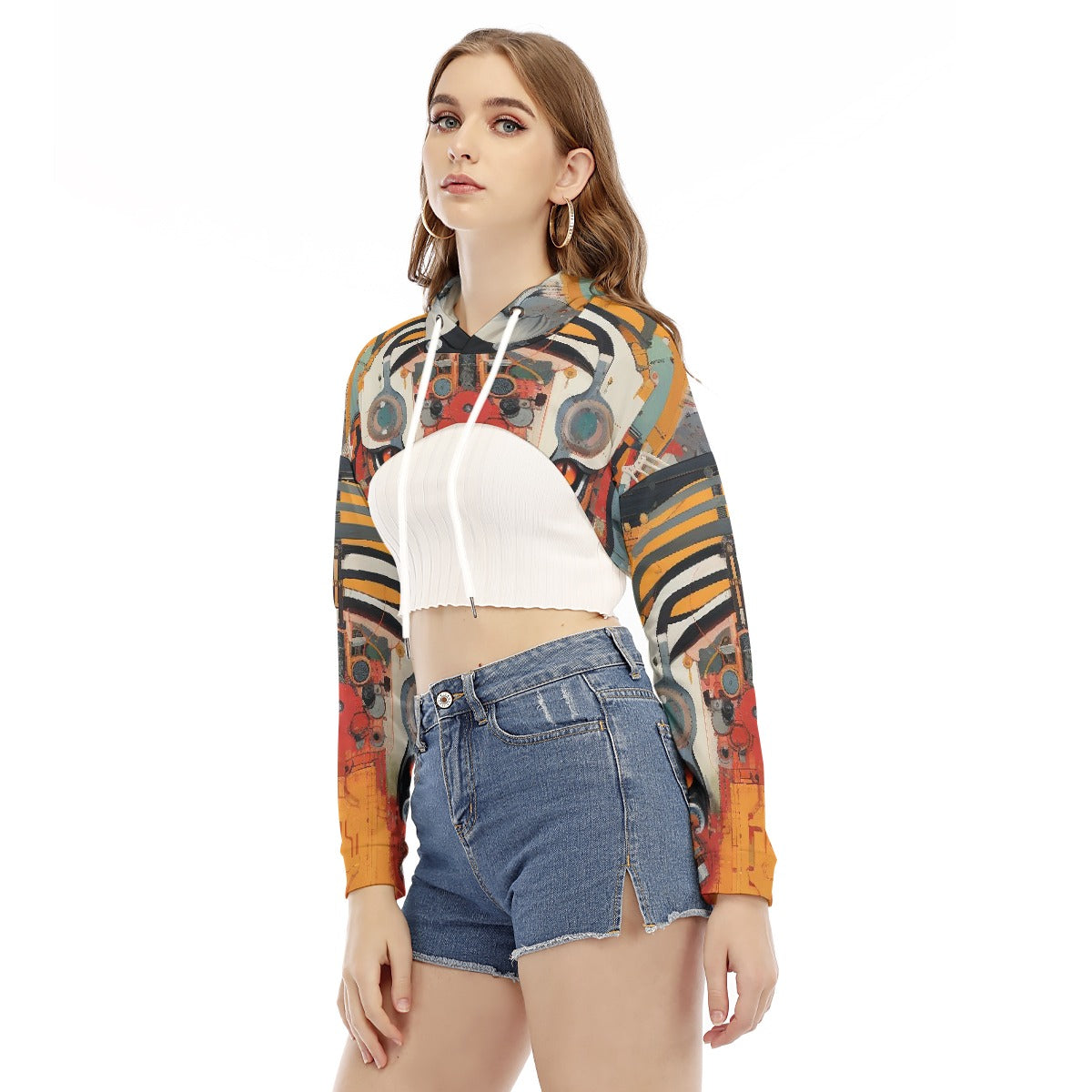 All-Over Print Women's Smock Short Hoodie With Long Sleeve