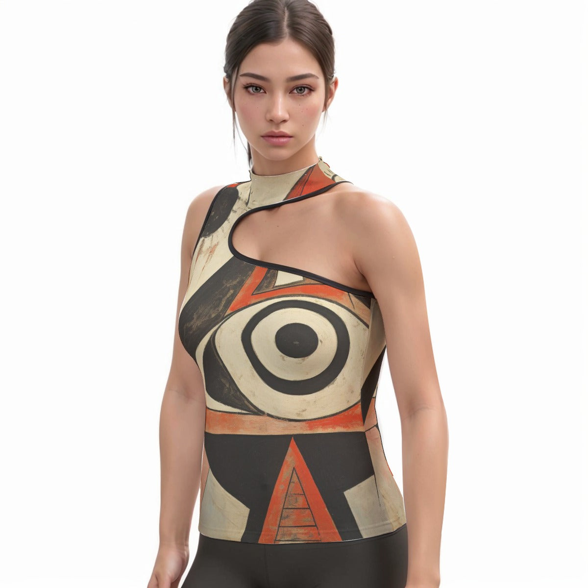 All-Over Print Women's Halter Sleeveless Asymmetrical Tank Top