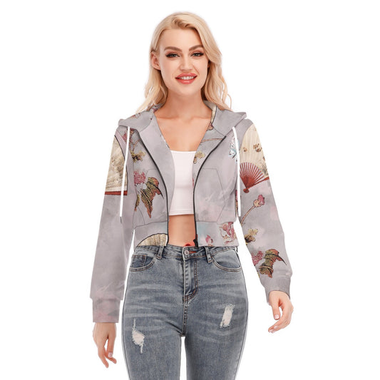 All-Over Print Women's Crop Top Hoodie With Zipper Closure